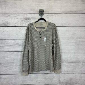 Mutual Weave Men's Cream & Gray Striped Textured Long Sleeve Shirt Size XL